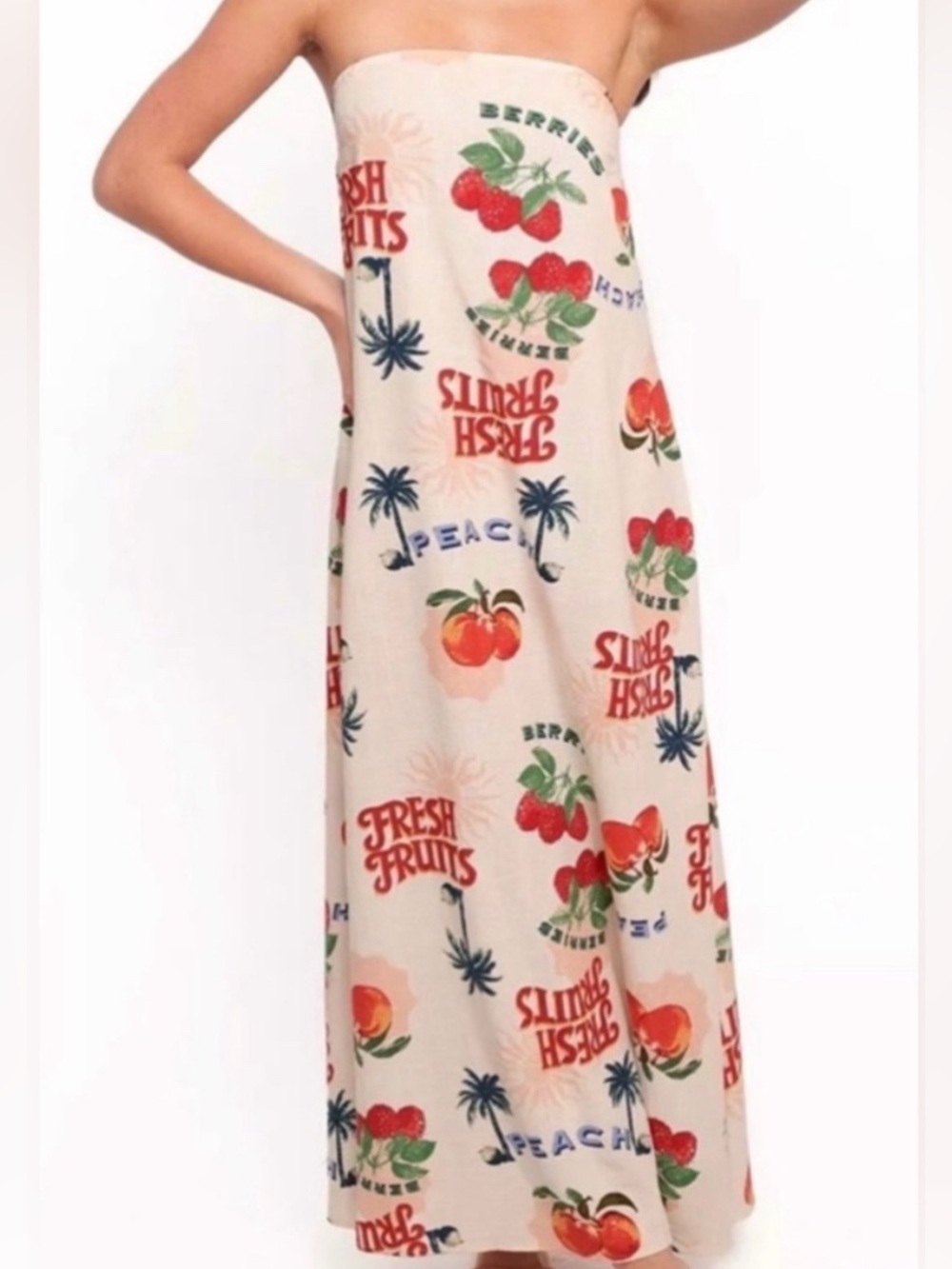 ANTHRO PAPER HEART| NWT Linen Blend  Strapless Maxi Dress L Vacation Summer